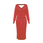 Women's Sexy Rose red Autumn And Winter Knitted Dress Slim Double V-Neck Sweater Skirt